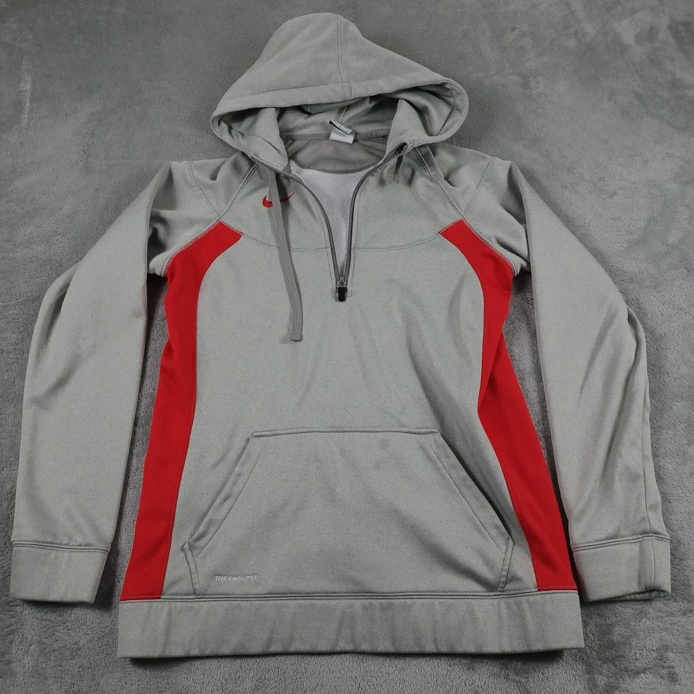 Nike‎ Sweater Womens Large Gray 1/4 Zip Pockets Long Sleeve Pullover Therma Fit